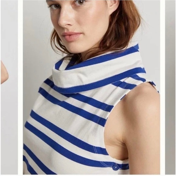 ANTHRO MAEVE Striped Sailor Cowl-Neck Sleeveless Knit White Blue Size Small - Picture 2 of 11